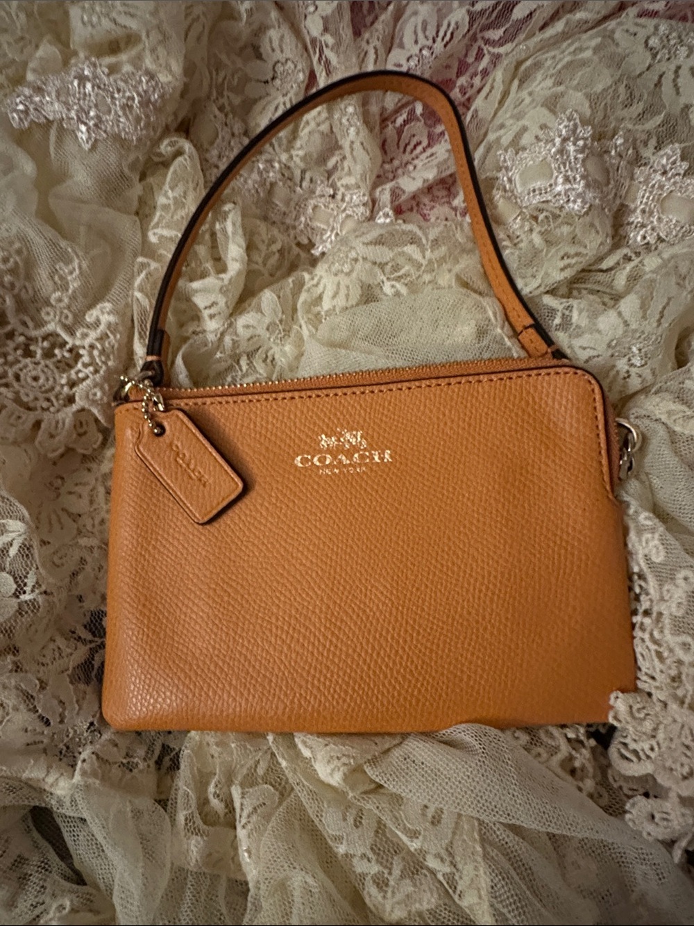 COACH Caramel Pebbled Leather Mini Shoulder Bag
